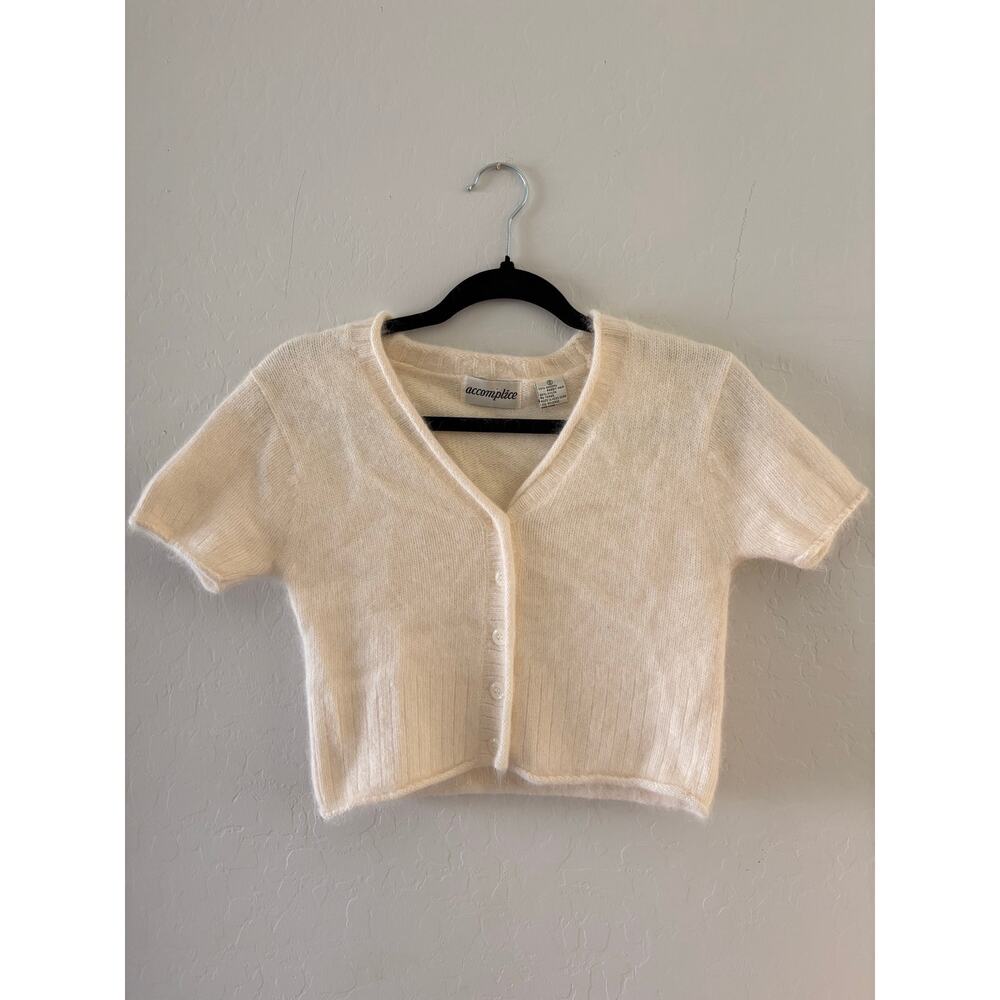 Vintage Y2K Accomplice Angora Rabbit Hair Cropped Cardigan Short Sleeve Fuzzy